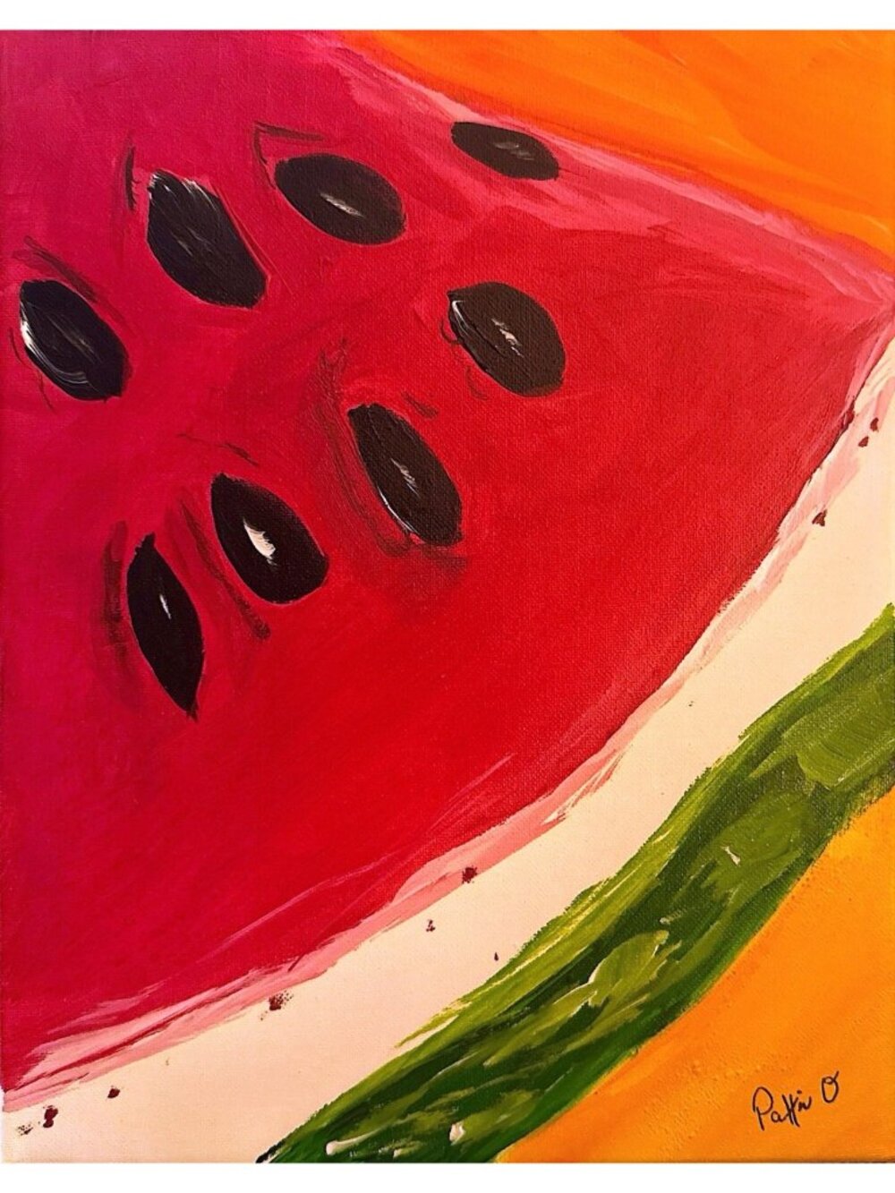 Watermelon Painting Wall Art Original Acrylic 11x14 Canvas Bold Kitchen Art Slic
